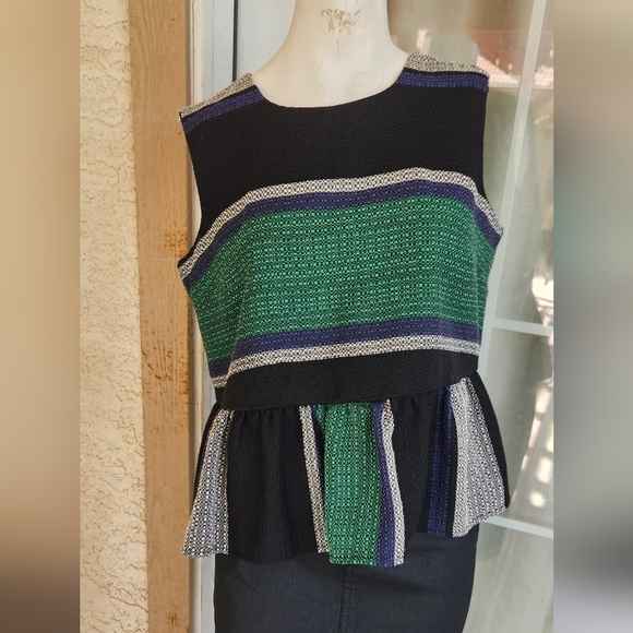 Corey Lynn Calter Anthropologie Striped  Peplum‎ Tunic Top Blouse Shirt - Picture 4 of 7